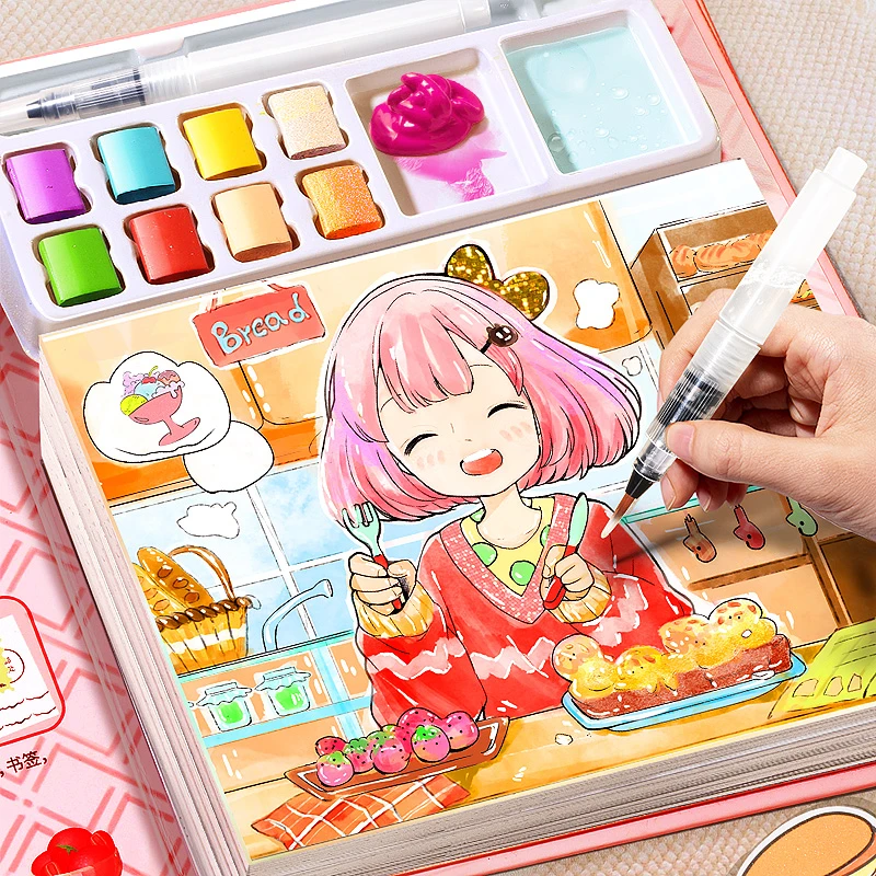 儿童涂色画画本绘画幼儿园涂鸦填色水彩小宝宝2画册4工具套装3岁6