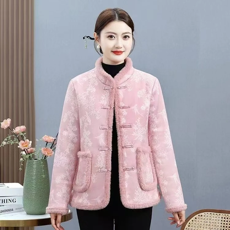 冬季中式棉服复古中国风高级感正襟流苏加绒加厚时尚保暖女拜年服