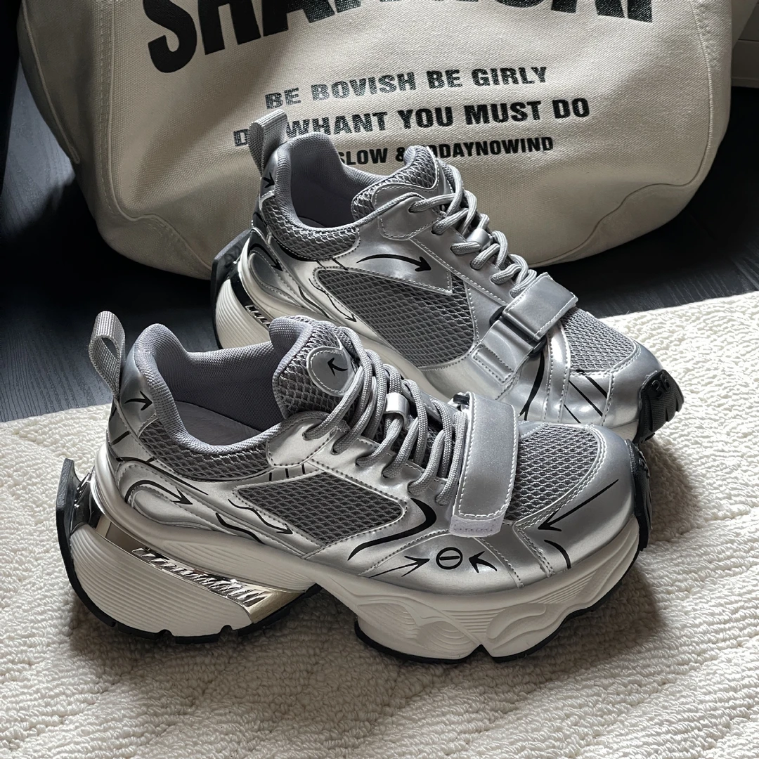 2024年新款韩版厚底休闲老爹鞋百搭厚底增高潮涂鸦运动女鞋透气