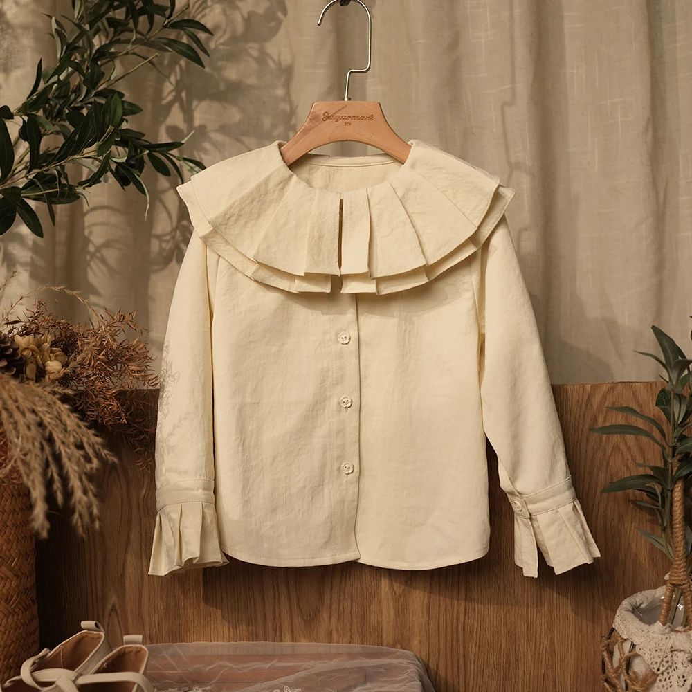 【苏格马可】2024秋季新款韩系女小童风琴领洋气时尚衬衫