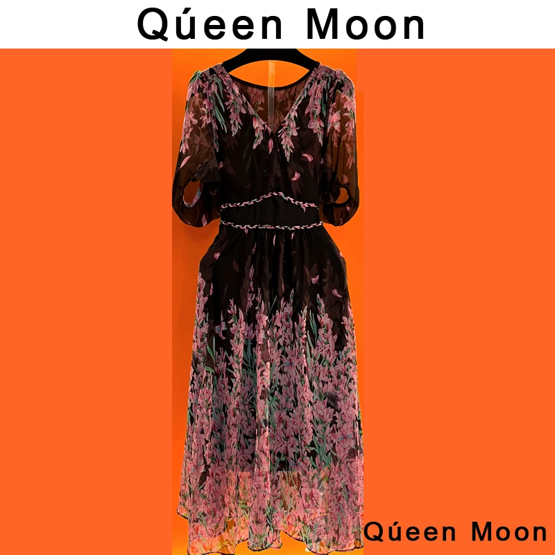 编码12【QúeenMoon】经典时尚气质拼接印花轻奢连衣裙女 (定制女装)