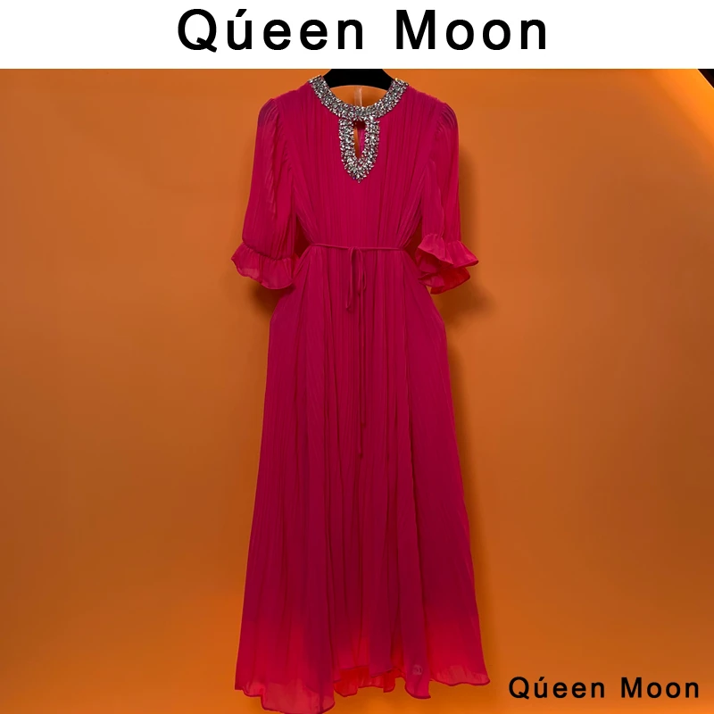 编码51【QúeenMoon】经典时尚气质钉珠修身连衣裙长裙女 (定制女装)
