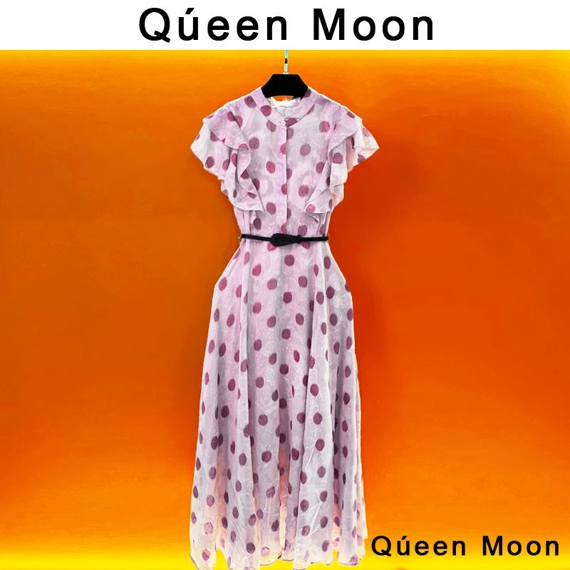 编码11【QúeenMoon】经典轻奢波点手绘提花显瘦连衣裙女 (定制女装)