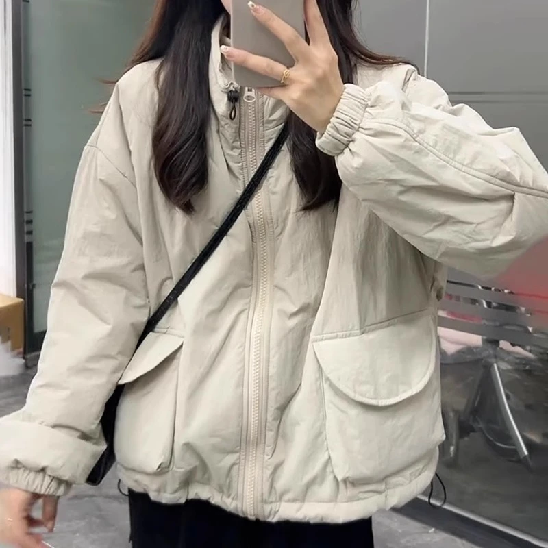 休闲时尚夹棉外套女2024秋冬季新款韩版宽松夹克小个子棒球服上衣