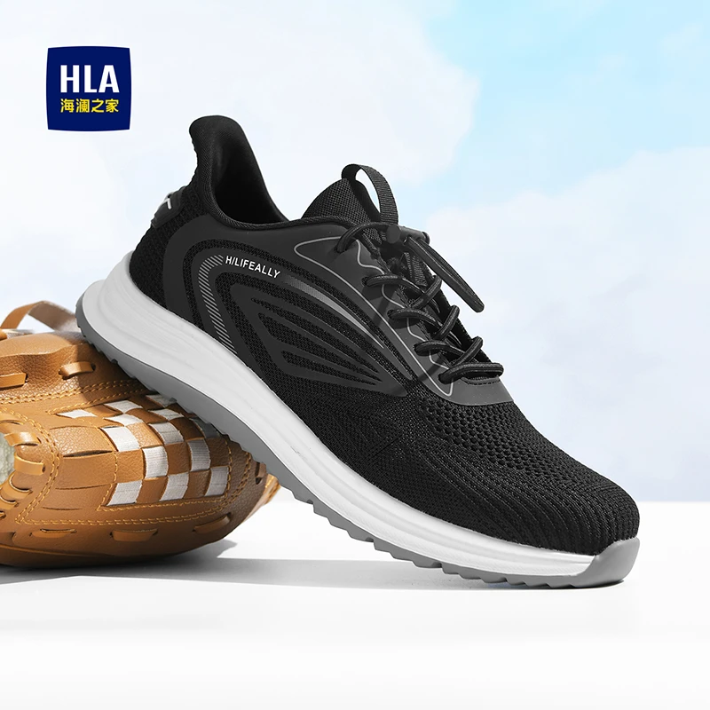 HLA/海澜之家男鞋2025夏季新款飞织网面跑步运动鞋百搭透气休闲鞋
