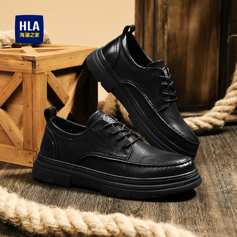 HLA/海澜之家男鞋2024春季新款时尚舒适休闲皮鞋耐磨透气工装鞋子