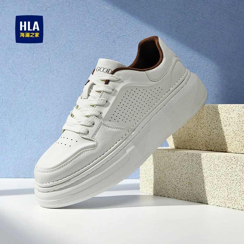 HLA/海澜之家男鞋2025冬季新款百搭透气板鞋厚底轻便休闲小白鞋