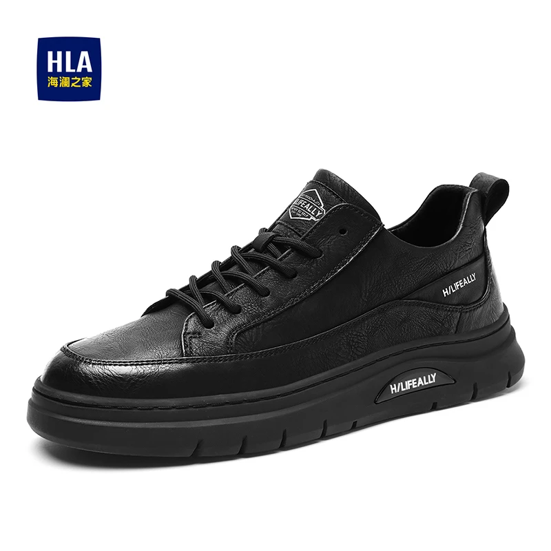 HLA/海澜之家男鞋秋季新款百搭正品低帮休闲板鞋潮流黑色透气鞋子