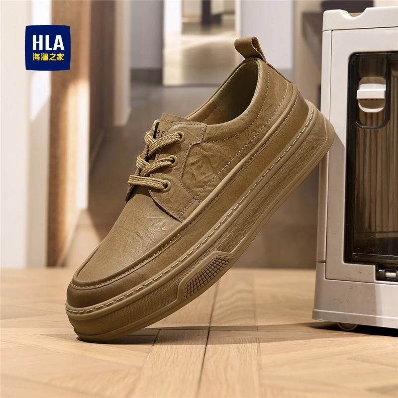 HLA/海澜之家男鞋2025秋季新款复古低帮工装鞋潮流休闲皮鞋男士