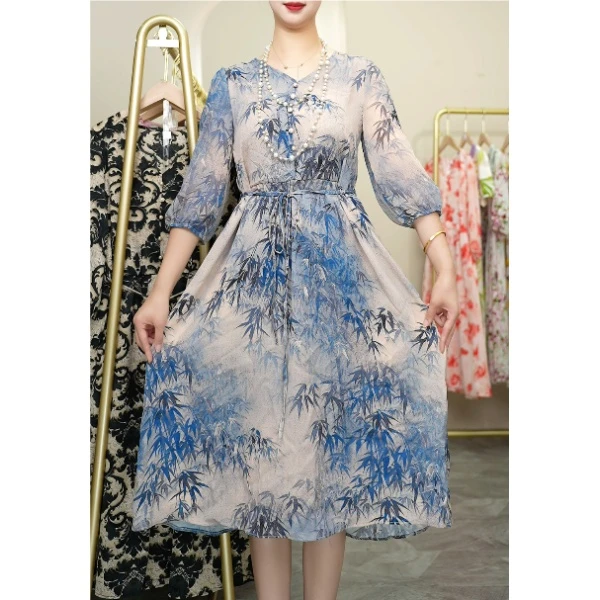 2024新款连衣裙女气质显瘦中长款时尚收腰碎花裙子J2528