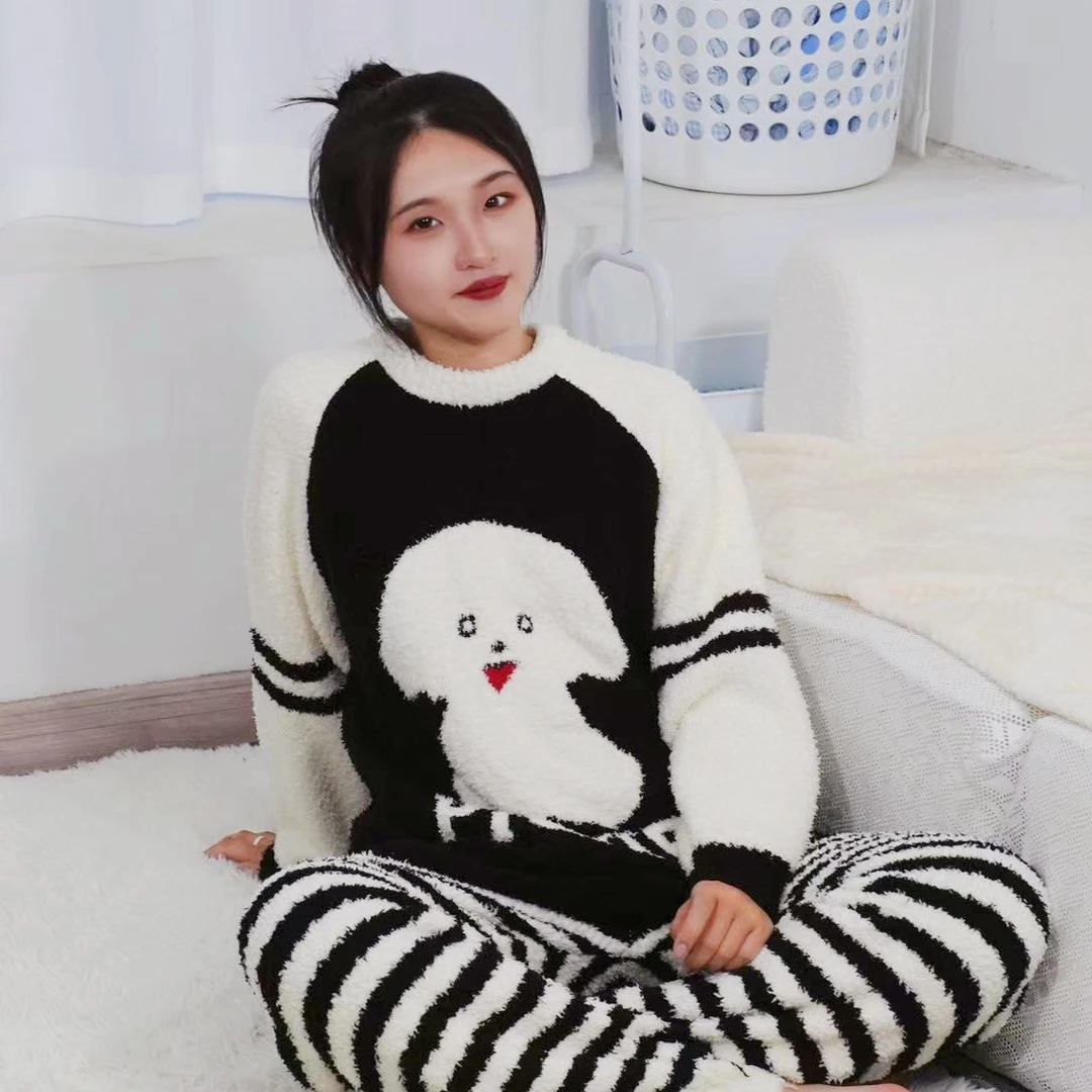 【厂家福利】儿童小狗半边绒加厚亲子家居服不起球宝宝加绒圆领