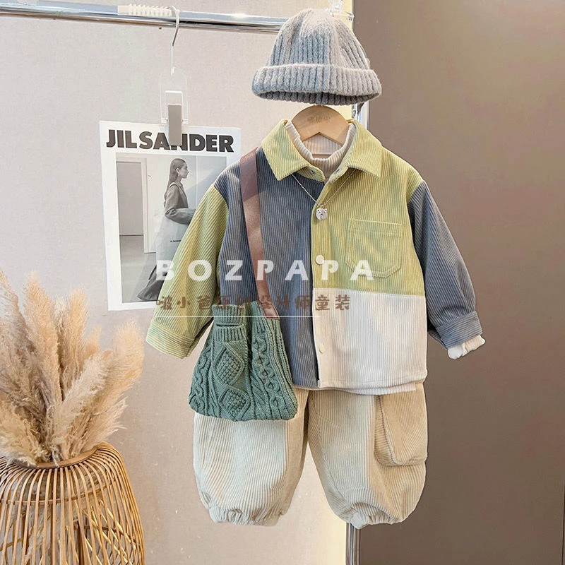 精品童装男童春秋套装2023新款秋季韩版儿童拼接衬衫炸裂中小童洋