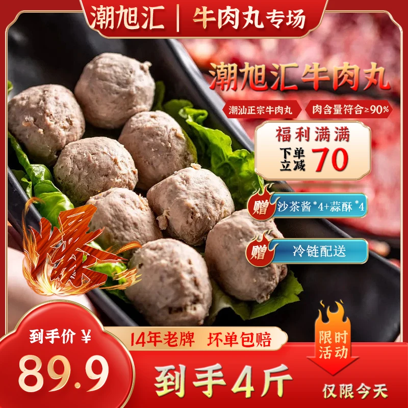 {燕姐专属}{买2斤送2斤}250g*8包正宗潮汕手打牛肉丸牛筋丸煮汤