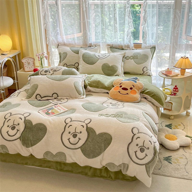 【爆款】2023卡通雪花绒印花四件套小熊四件套奶绒可爱宿舍单人绒被