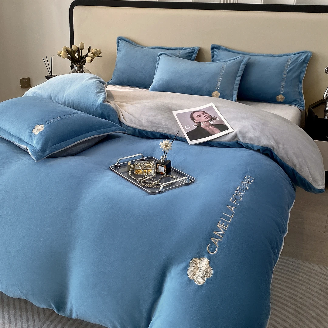 【爆款单被套】加绒纯色刺绣牛奶绒单被套床上用品单人学生宿舍被罩