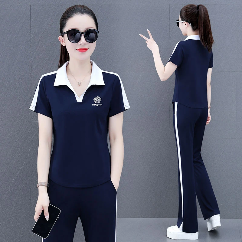 3026#夏季女士爆款休闲运动跑步服两件套妈妈装韩版吸汗透气薄款