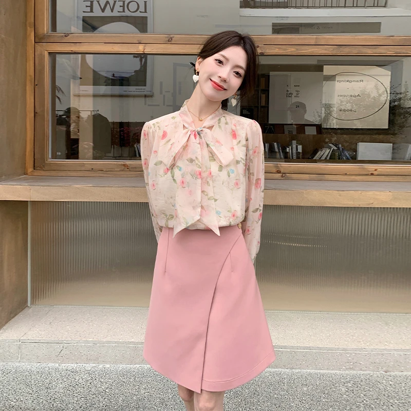 粉色上衣ZL92746+ZL42015粉色短裙两件套