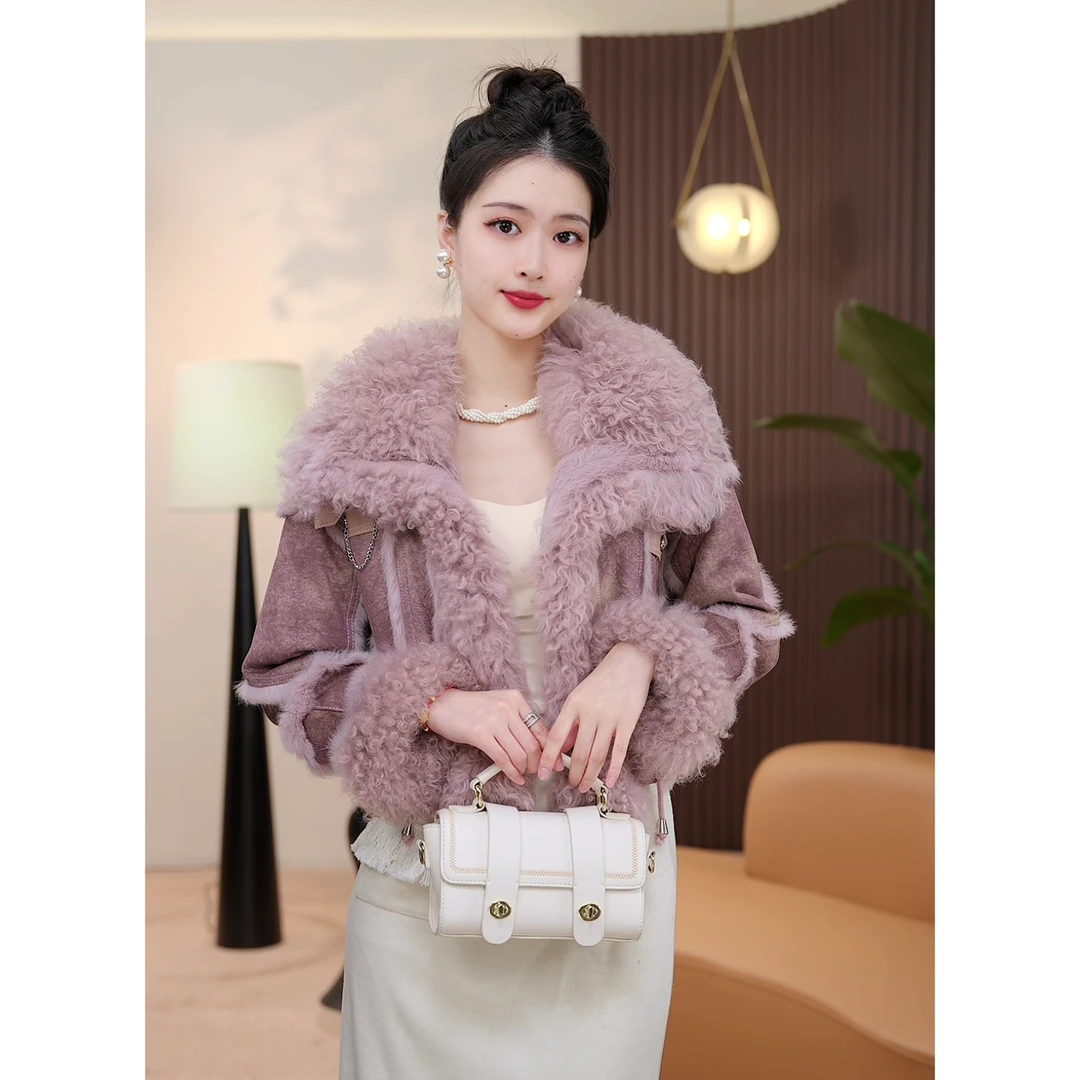 【高高甄选】23759 设计师款海宁皮草兔皮毛一体羊毛冬保暖显瘦百搭