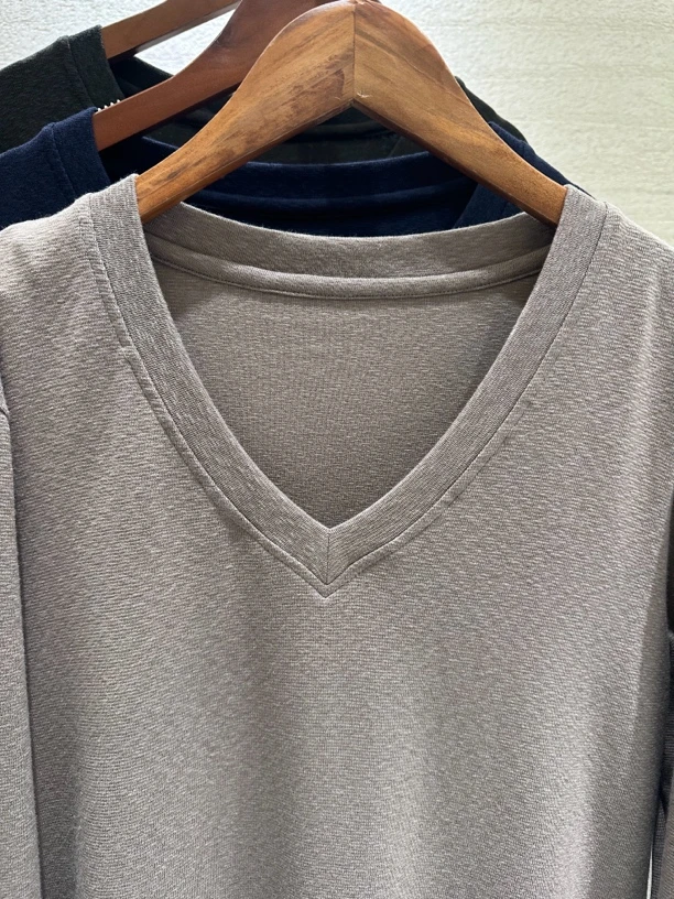 长袖t恤女宽松纯棉打底衫竹节棉v领百搭