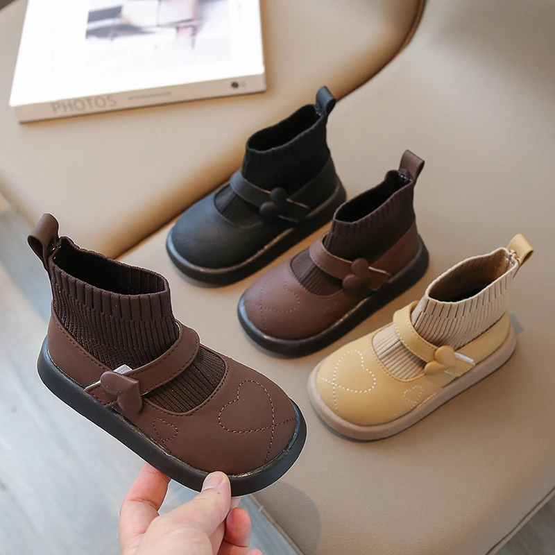 女童马丁靴2023秋季新款韩版针织弹力儿童袜子靴女孩宝宝软底皮靴