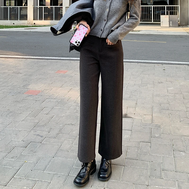 24134【显瘦毛呢裤】毛呢高腰休闲百搭外穿宽松阔腿裤