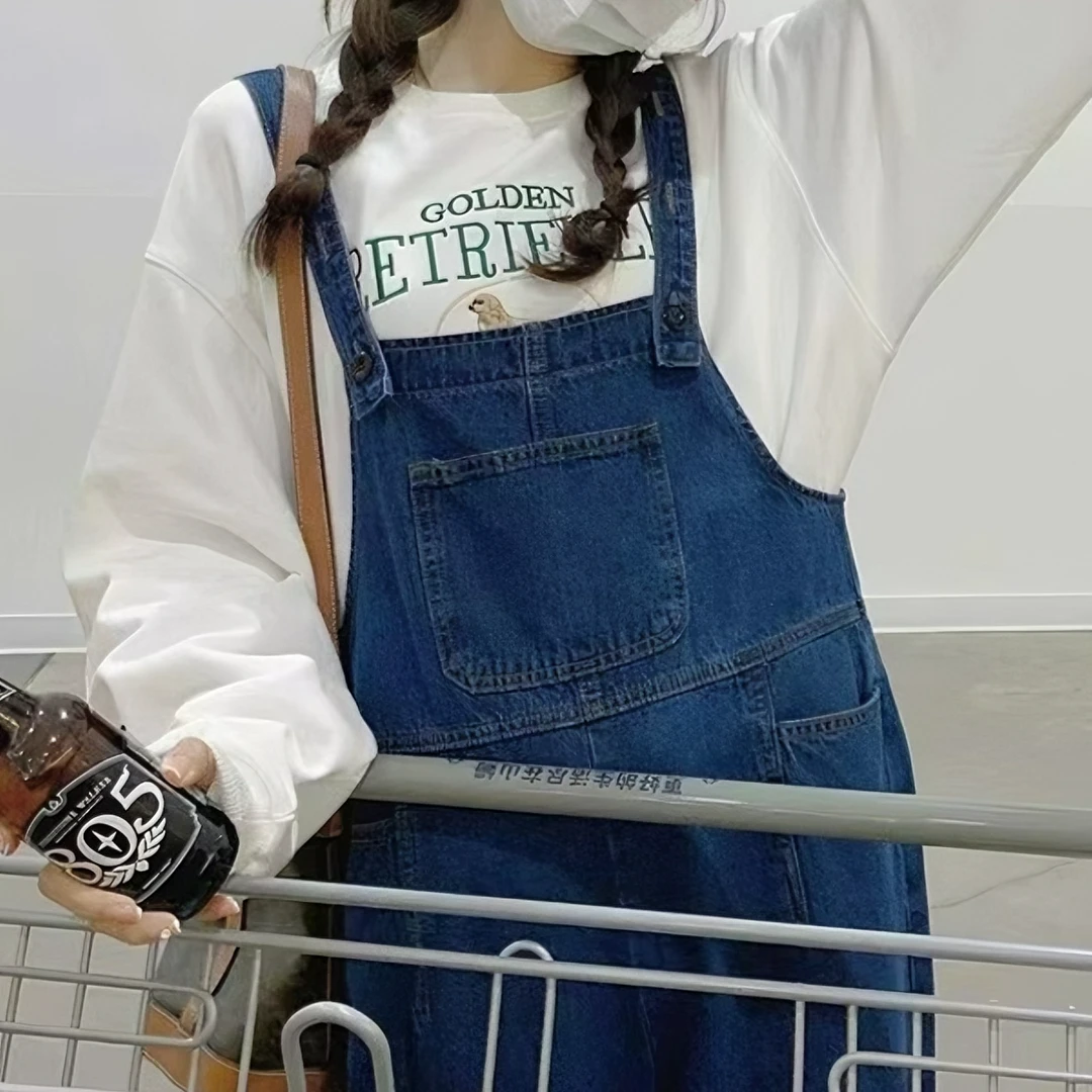 【1.】美式复古背带牛仔裤设计感宽松阔腿直筒阔腿裤