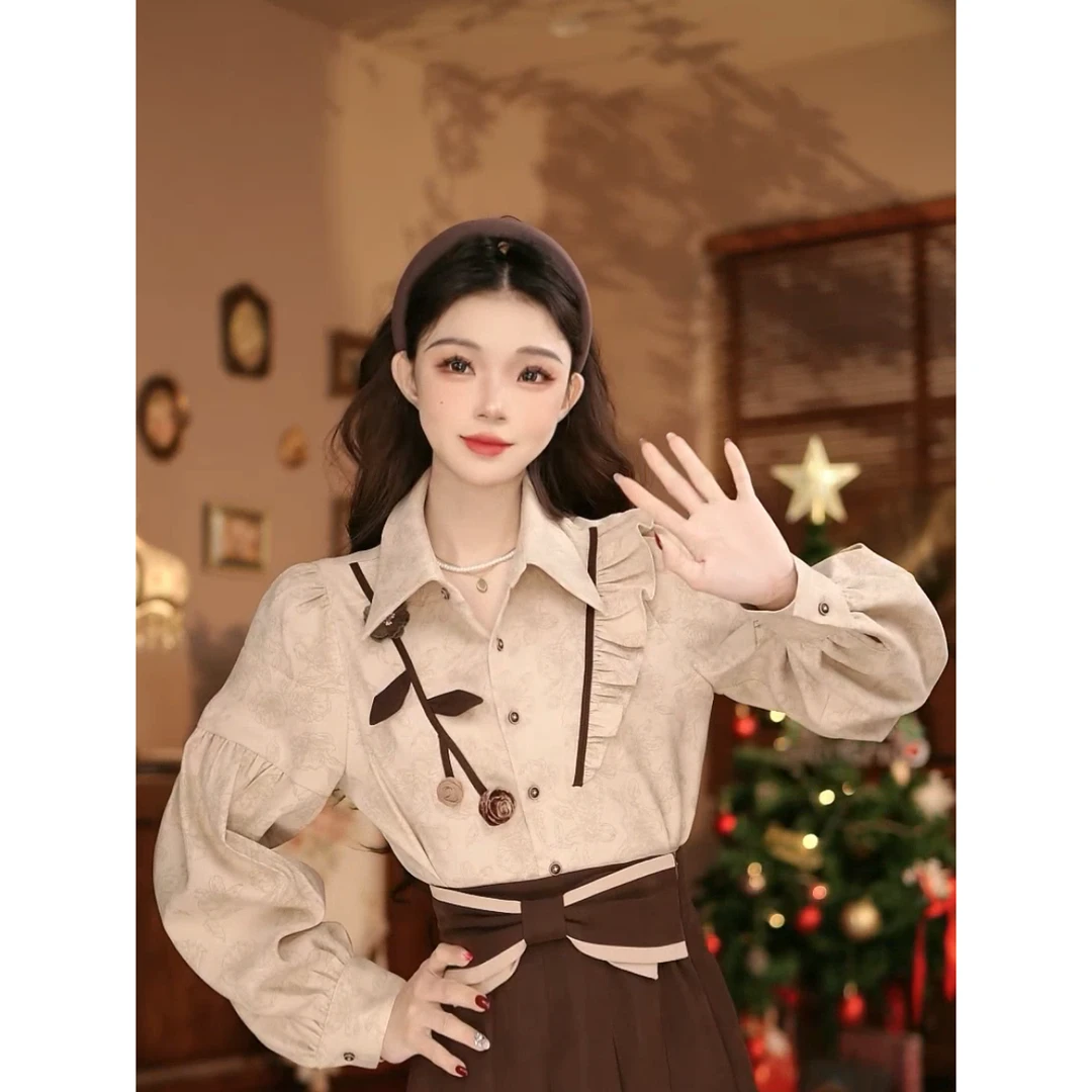 岑岑【知景】港味复古显瘦气质设计感上衣30632