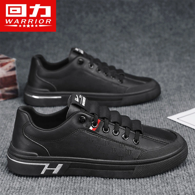 Warrior/回力男鞋2024夏季新款休闲百搭黑色商务鞋防水防滑板鞋YM