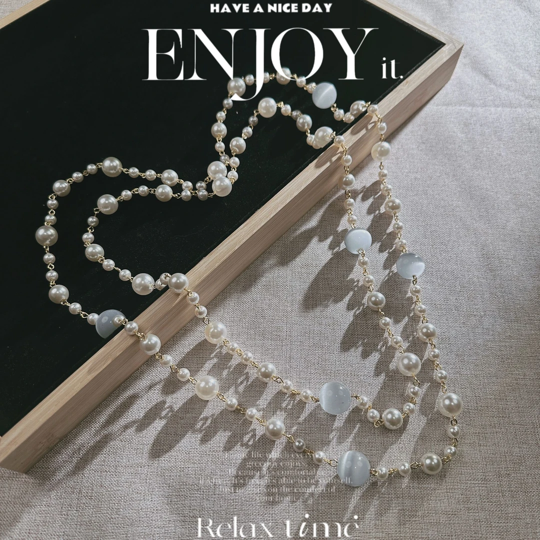 【珠圆玉润】长款珠珠叠戴式项链锁骨链轻奢小众毛衣链 M2029