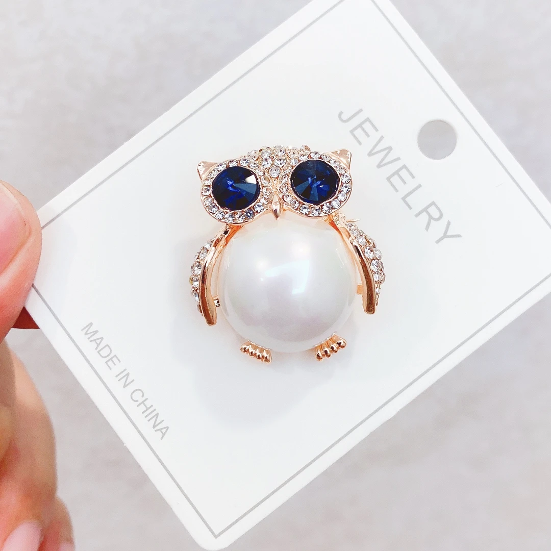 合金仿珍珠胸针 韩版个性创意猫头鹰胸针女百搭女猫眼石水钻M311