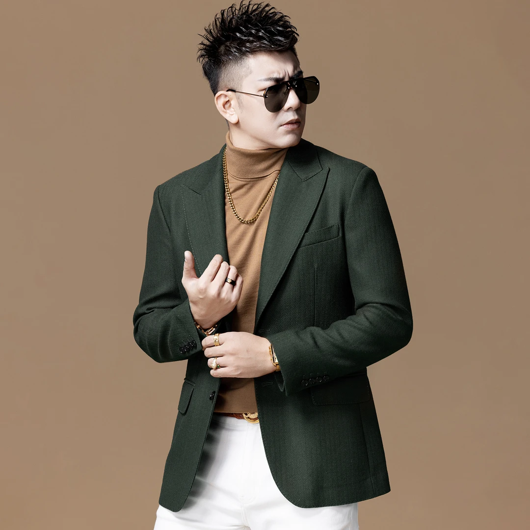 言吉秋季新款纯色羊毛西服男士简约时尚便西高端西装YJ92345