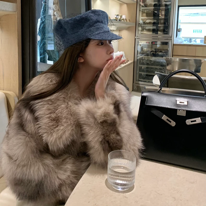 【XIEDONG】“摩卡可可”2024新款芬兰进口整皮整版狐狸腹毛外套