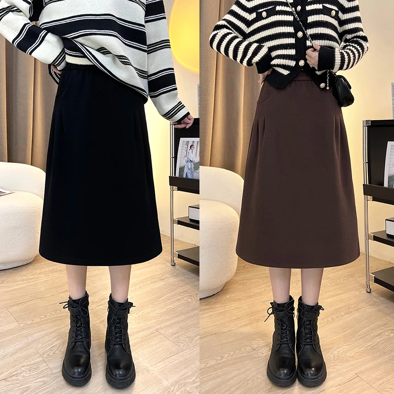 新款秋冬显瘦半身裙高腰中长款时尚百搭过膝气质a字裙宽松大码裙