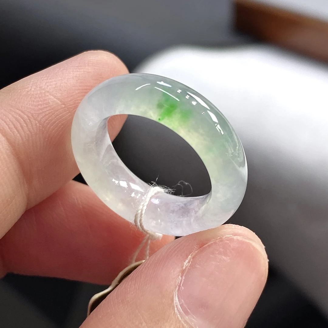 7-8号天然缅甸A货素圈老坑飘荧光阳翡翠玉戒圈戒指内径14.7mm春彩