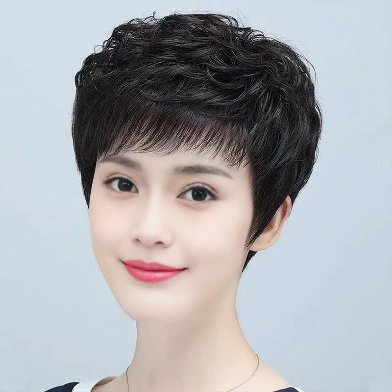 【水波纹大C卷】中老年女款短款头套真发50-60岁假发全头套