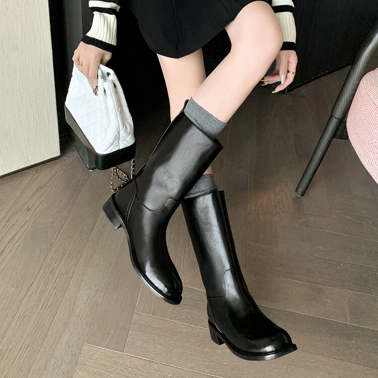 巨好穿~复古大筒靴韩版真皮宽松中筒靴西部牛仔短靴女机车马丁靴
