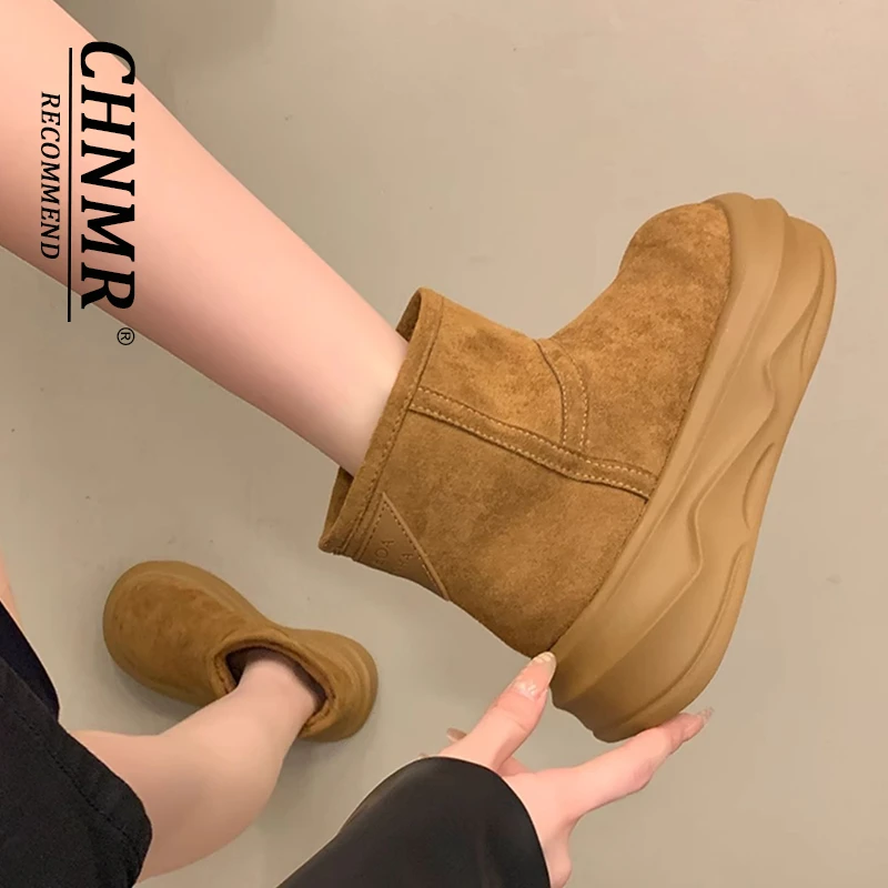 厚底增高雪地靴女款冬季2024新款一脚蹬加绒加厚短靴防滑保暖棉鞋