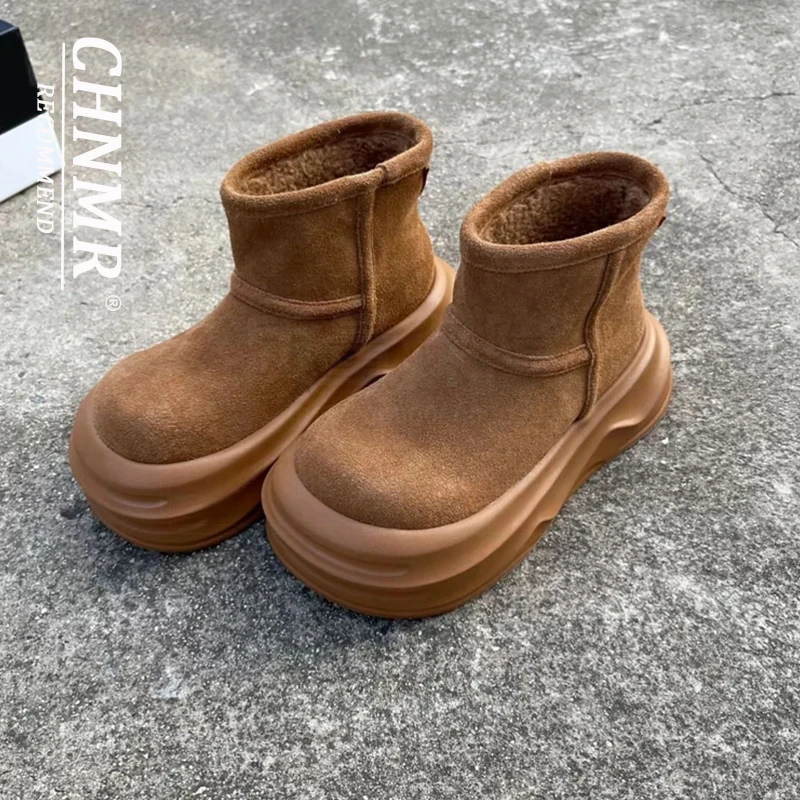 卡皮巴拉大头厚底加厚雪地靴女款2024冬季新款加绒一脚蹬保暖短靴