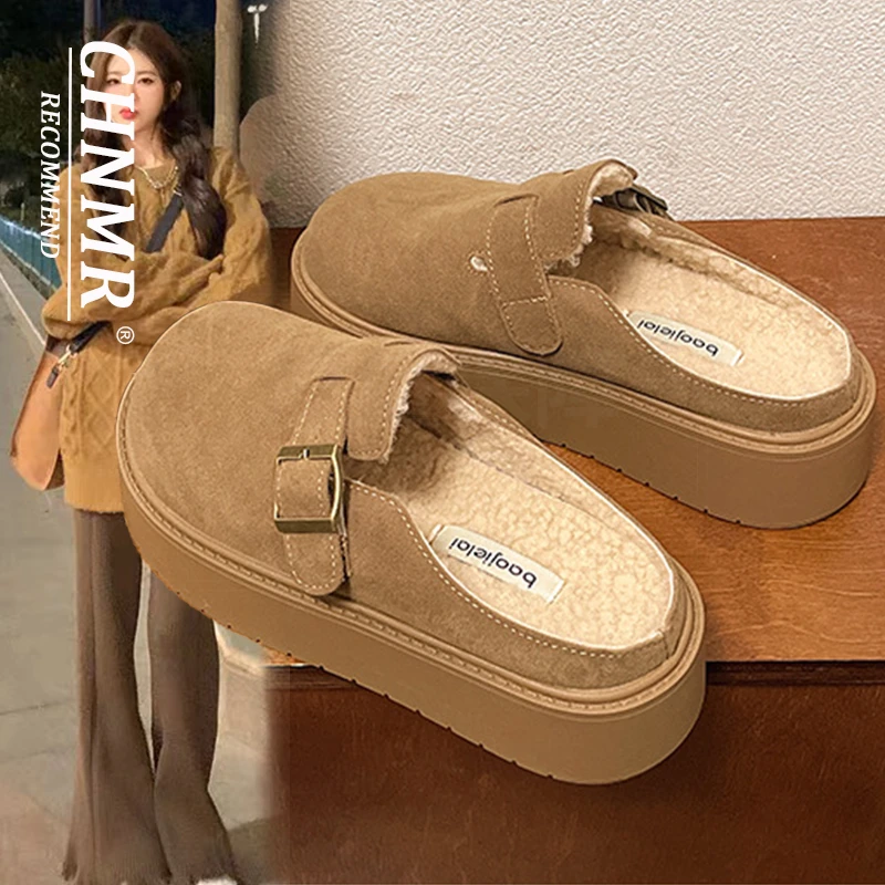 厚底勃肯拖鞋女外穿2024年秋冬新款增高一脚蹬懒人包头半拖棉拖鞋