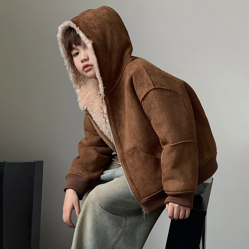 男女童皮草外套冬款新款儿童复合羊毛一体上衣宝宝冬装羊羔绒衣服