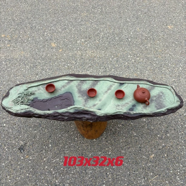 肇庆端砚茶盘绿端天然原石自带石纹意境深远的山水茶盘