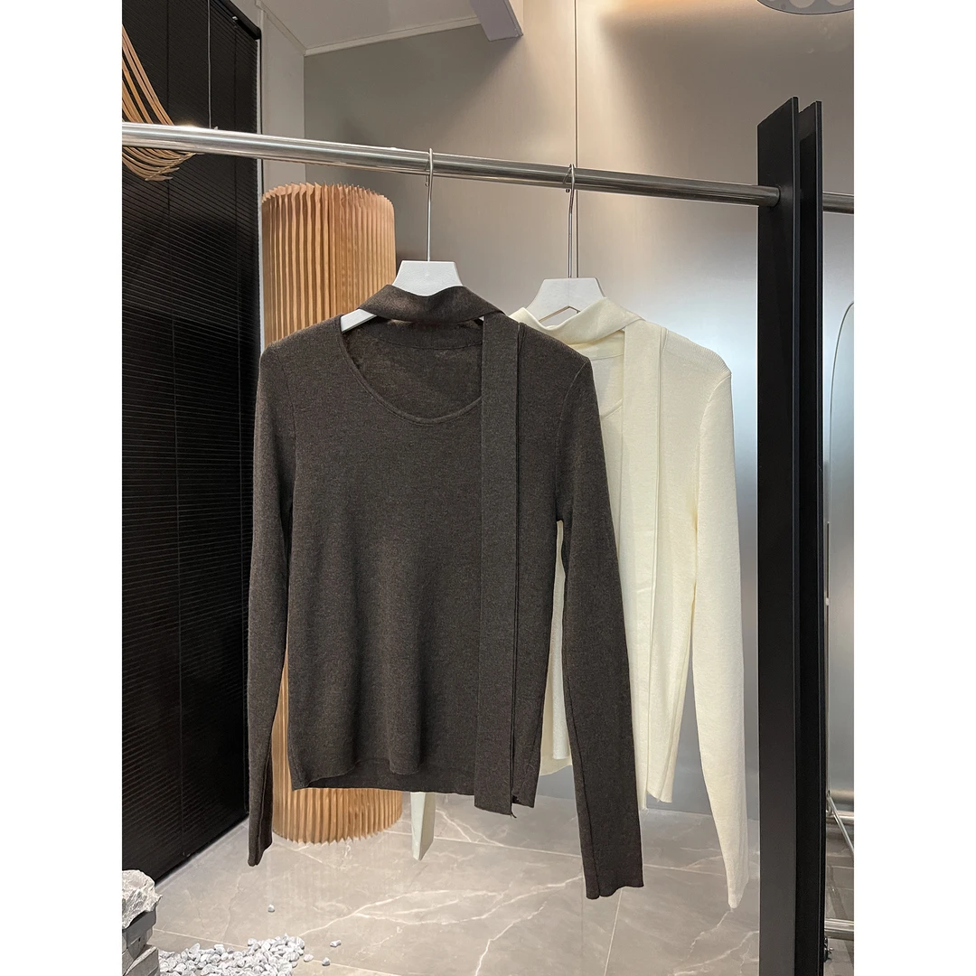 带飘带大圆领针织毛衣打底100347