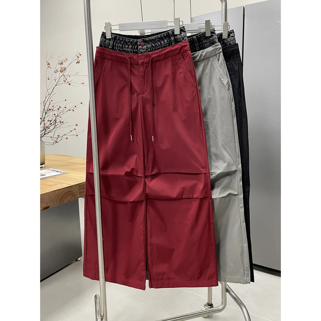 假两件拼接阔腿工装裤W9383（清）