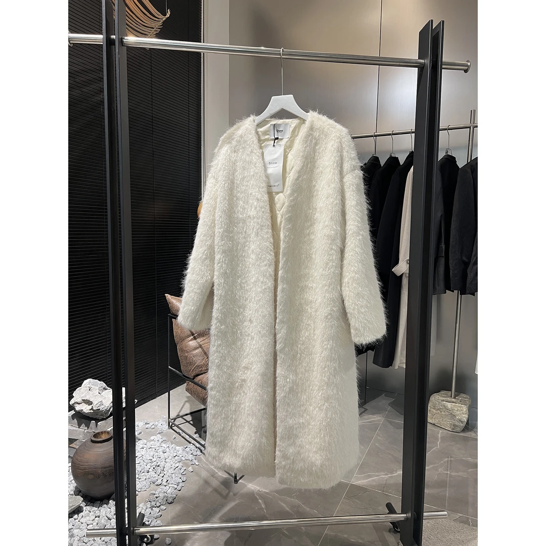 夹棉长款毛毛开衫大衣77926