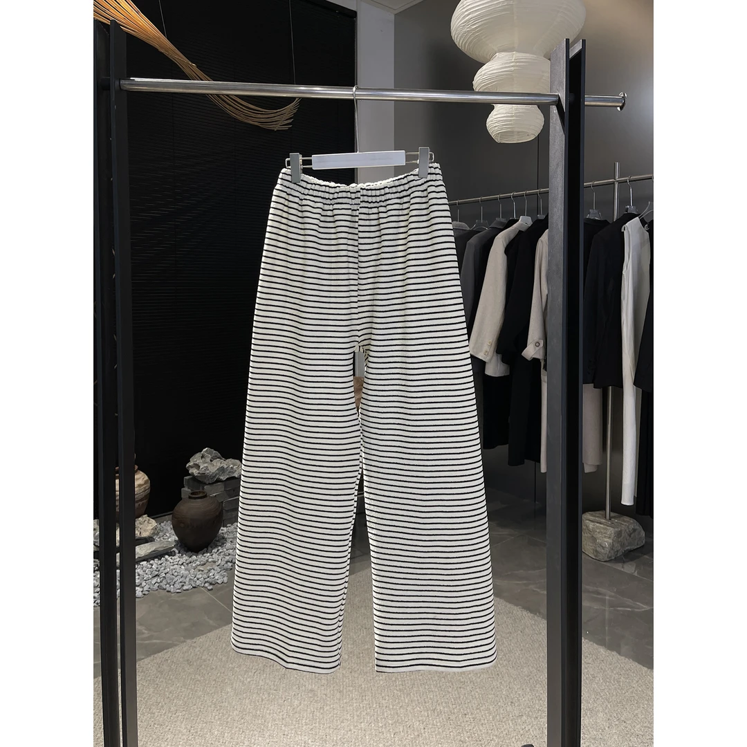 加绒加厚阔腿条纹裤9653（清）