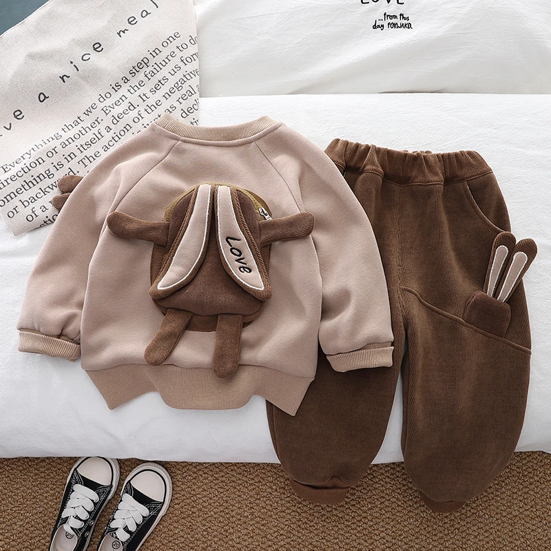 童装宝宝加绒加厚套装秋冬季男童冬装运动两件套洋气婴儿小童衣服