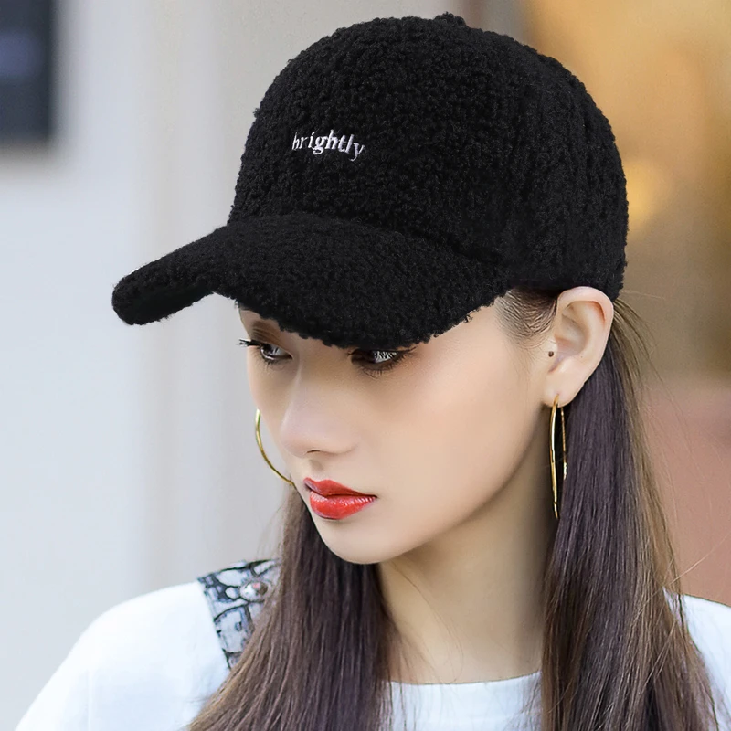羊羔毛帽子女秋冬百搭时尚毛绒鸭舌帽冬季保暖潮羊羔绒毛毛棒球帽