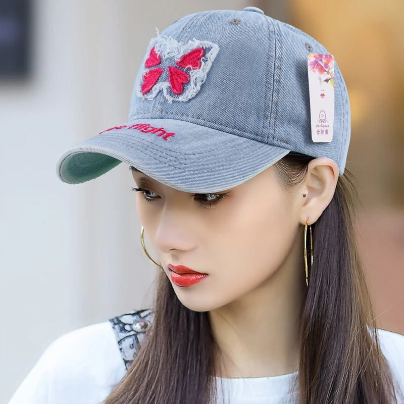 牛仔棒球帽春夏帽檐水洗贴布鸭舌帽韩版大头围显脸小时尚帽子秋冬