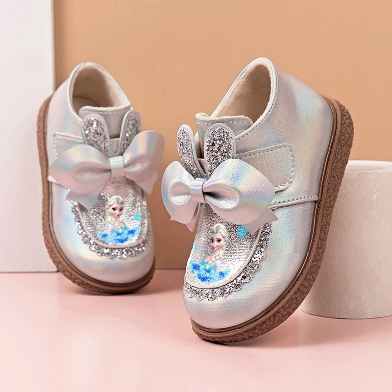 2025秋冬新款女童艾莎公主鞋皮鞋靴子软底中小童加绒宝宝儿童鞋子