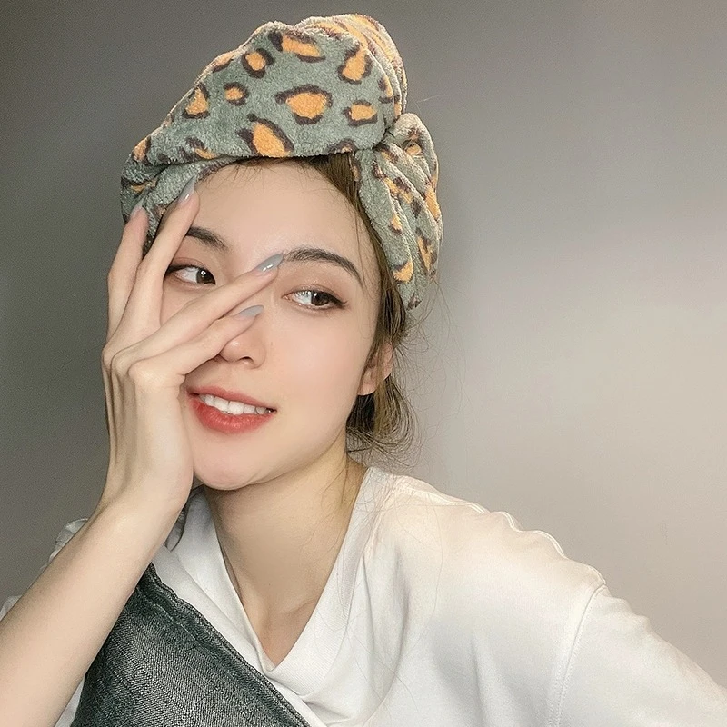豹纹干发帽女超强吸水速干浴帽加厚干发巾成人包头巾网红2025新款